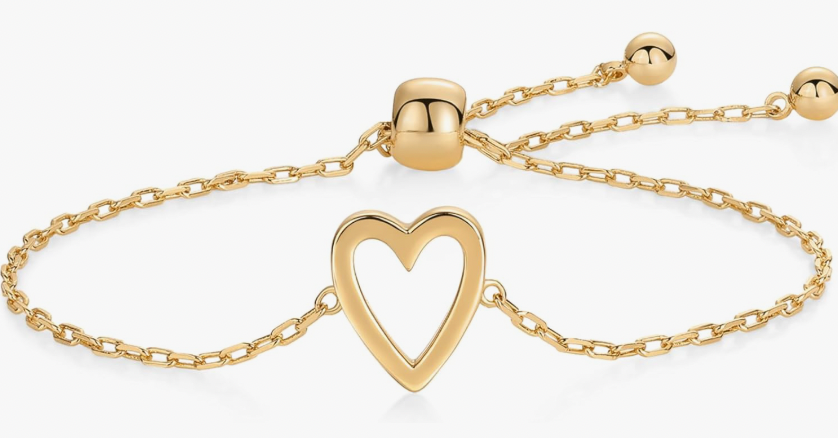 Jasmine Jewelers – 14K Gold Plated Matching Heart Charm Bracelet Set (2 Pack)